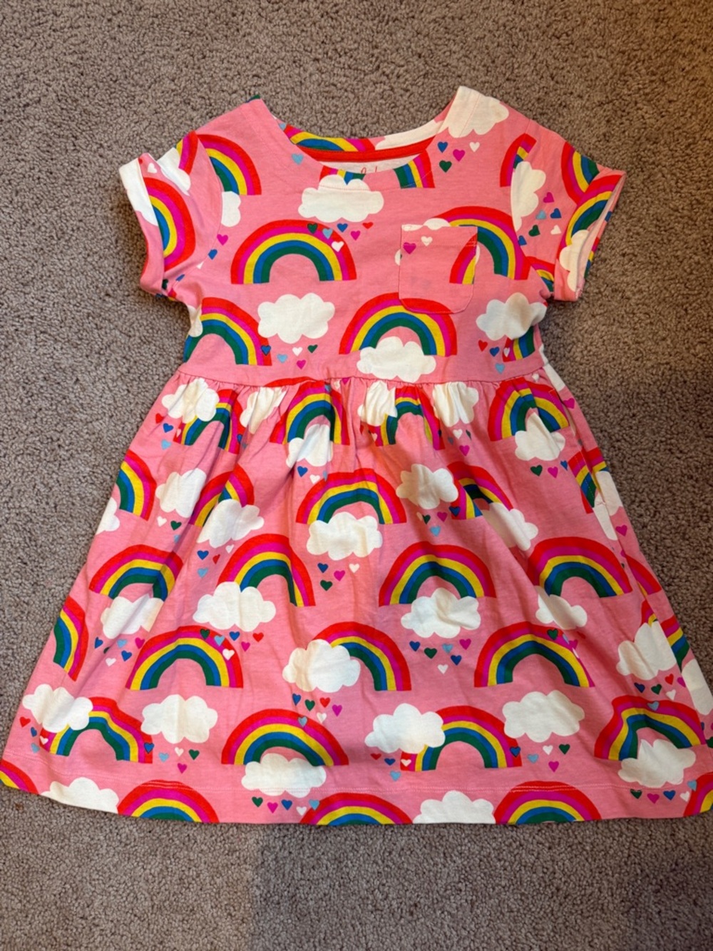 Mini Boden Pink Rainbow & Cloud Print Dress